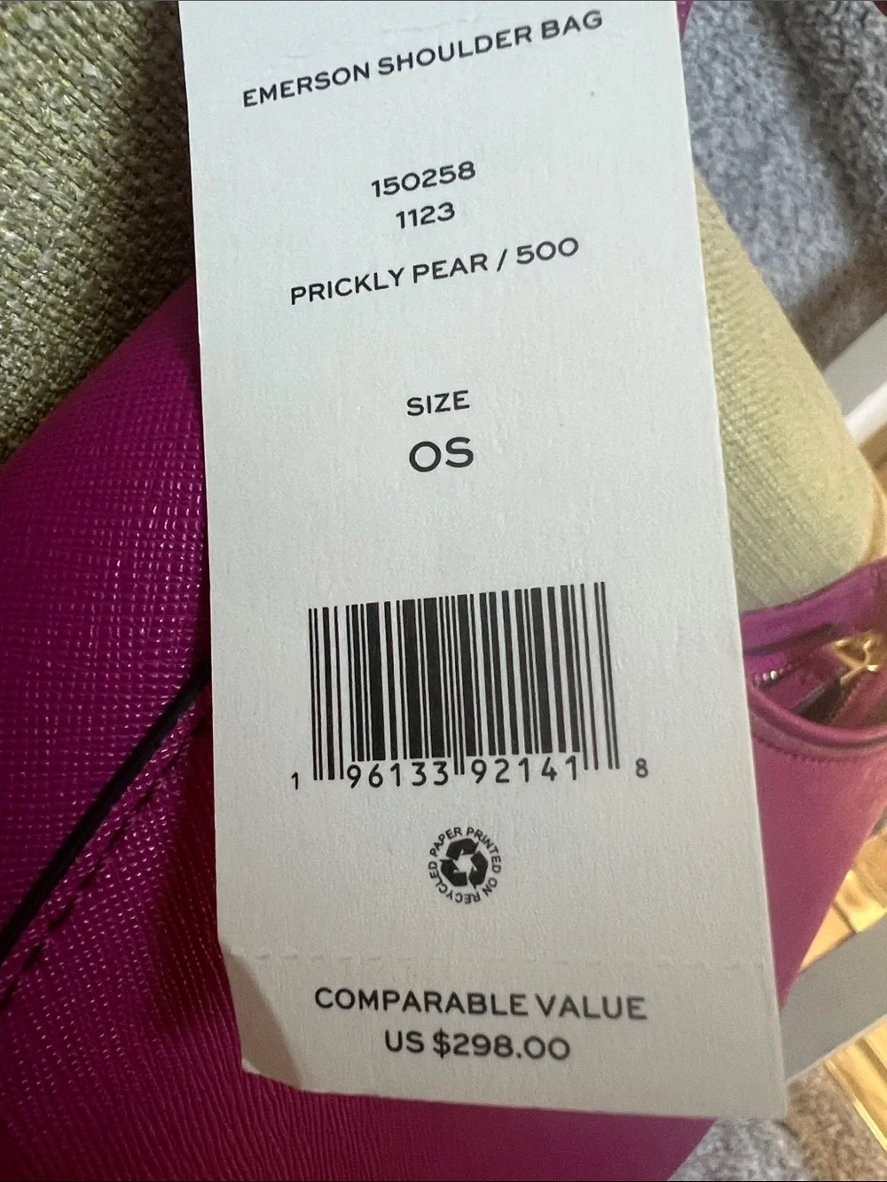 Tory Burch Fuchsia Saffiano Emerson Shoulder Bag with Gold Hardware